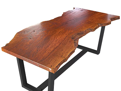 Wooden Tea Table With Natural Edge And Black Metal Legs Modern Design 3d model