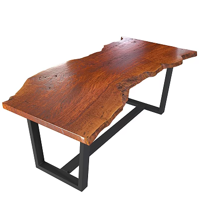 Wooden Tea Table With Natural Edge And Black Metal Legs Modern Design 3d model