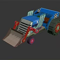 Blue Toy Bulldozer With Red Shovel Accents And Black Wheels Design