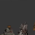 Abstract Scene Construction With Stacked Wood Metal Stone And Geometric Elements