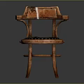 Vintage Wooden Chair With Leather Seat Armrests And Rivet Details For Home Decor