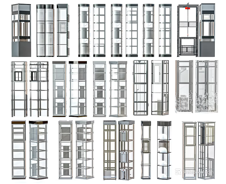 Different Elevator Design Styles With Glass Panels Metal Frames And Modern Finishes 3d model
