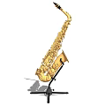 Elegant Golden Saxophone Musical Instrument on Black Stand with Shadow