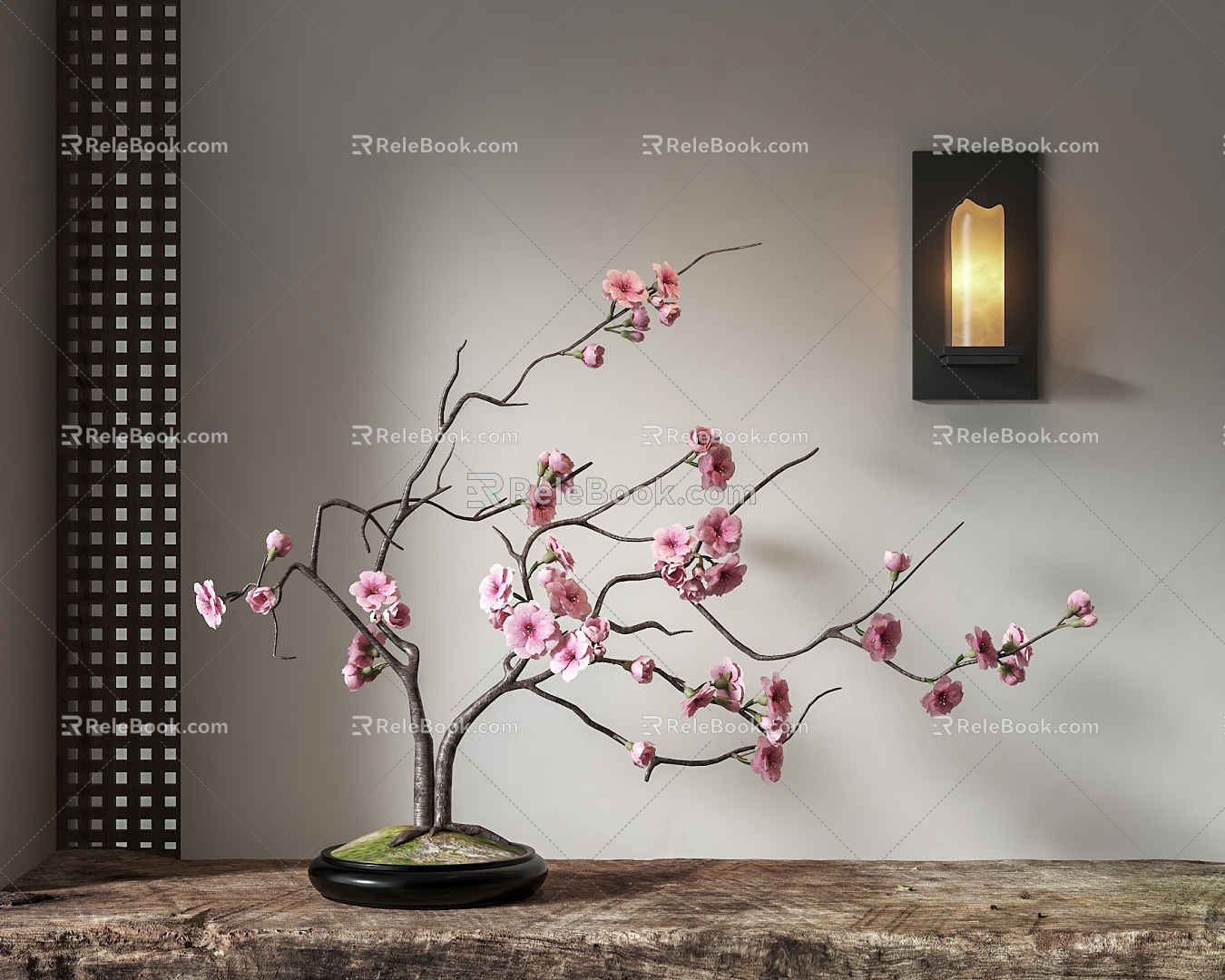 New Chinese Peach Blossom Ornaments Flora Vase Wall Lamp 3d model