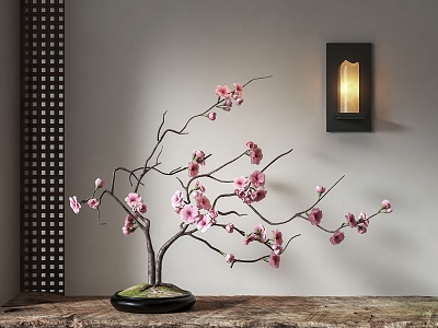 New Chinese Peach Blossom Ornaments Flora Vase Wall Lamp 3d model