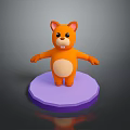 Cute Orange 3D Cartoon Creature With Cat Ears Open Arms On Purple Base