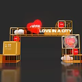 Love In A City Themed Decorative Display With Golden Frames And Red Heart