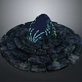 Unique Wooden Stone Design Featuring Circular Stone Base And Illuminated Decorative Elements 3d model
