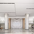 Modern Reception Desk In Spacious Lobby With Marble Backdrop And Columns