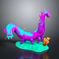 Colorful Low Poly Dragon Figure With Green Base And Orange Coral Decorations