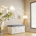 White Shoe Cabinet With Drawers Bench Blue Cushion Cloud Wall Decor String Lights Stuffed Toys