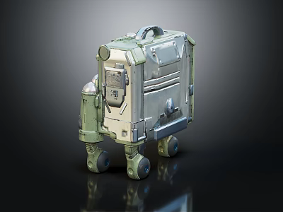 Compact Mechanical Creature Robot With Metallic Shell Green Accents Control Panel And Movable Wheels 3d model