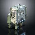 Compact Mechanical Creature Robot With Metallic Shell Green Accents Control Panel And Movable Wheels
