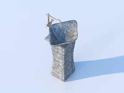 Modern Textured Stone Washbasin With Elegant Faucet For Home Bathroom Use 3d model