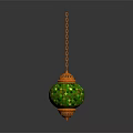 Green Decorative Pendant Light With Golden Accents Glittering Glass Shade And Hanging Chain
