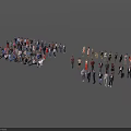 Many People Standing and Sitting Together in a Gray Space with Various Postures