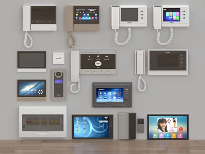 Various Smart Home Intercom Devices With Control Panels And Display Screens 3d model