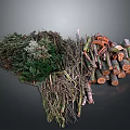 Natural Wood Branches And Firewood Stack With Dry Twigs And Logs