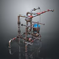 Industrial Pipe System With Metal Pipes Valves Supports And Blue Mechanical Equipment