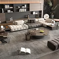Modern Sectional Sofa and Coffee Table Set with Stylish Living Room Rug and Decorative Plant
