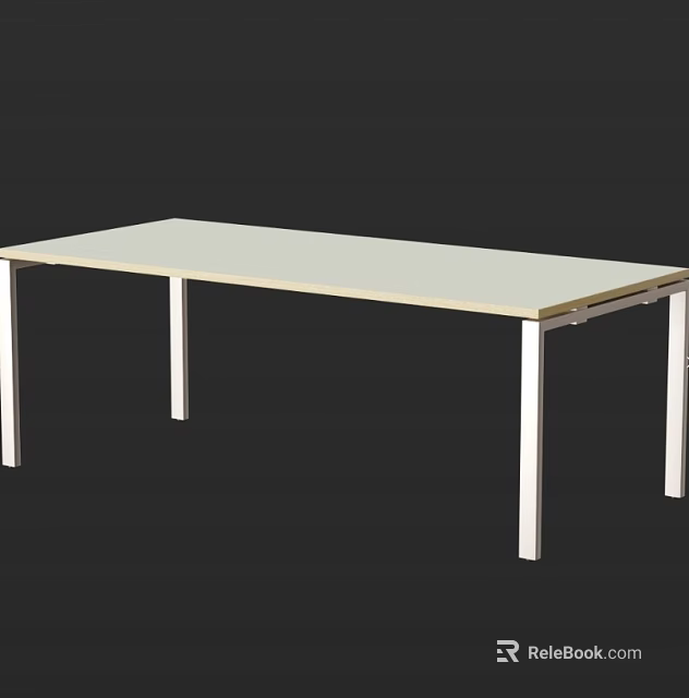 Modern Rectangular Table With White Tabletop And Silver Metal Legs 3d model