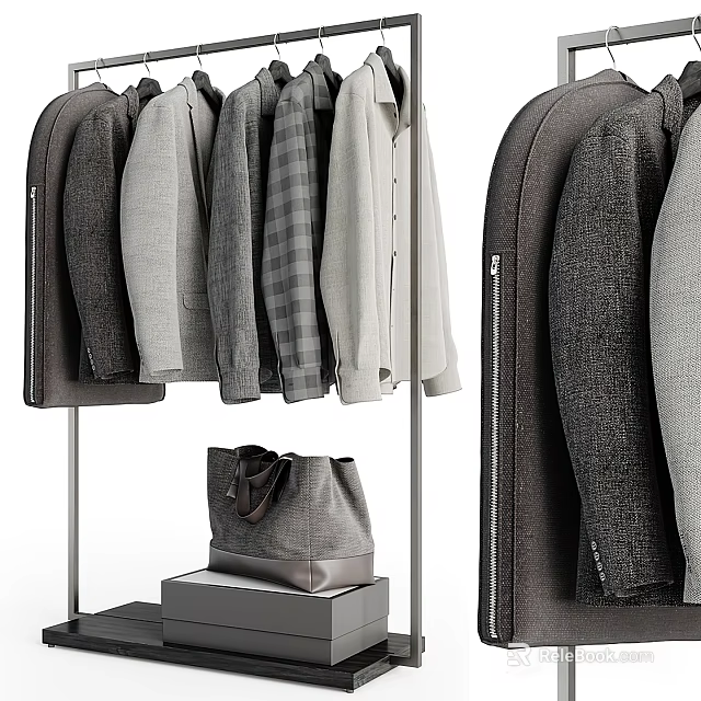 Modern Coat Rack With Various Jackets And Tote Bag 3d model 