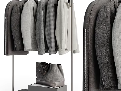Modern Coat Rack With Various Jackets And Tote Bag 3d model