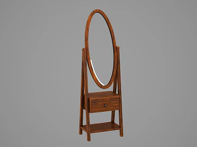 Oval Mirror With Wooden Stand Drawer And Shelf For Home Decoration 3d model