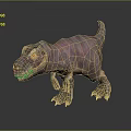 Colorful T Rex Dinosaur Model With Pink Purple Patterns Standing On Dark Background