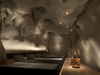 Cave Style SPA Sauna Interior With Natural Rock Walls Soft Lighting And Relaxing Ambiance 3d model
