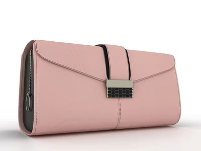 Pink Leather Clutch Bag with Black Accent Strap and Metallic Clasp Design 3d model