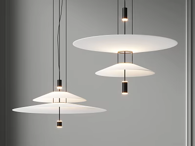 Modern Minimalist Pendant Lights With White Disc Shades And Black Suspension Cords 3d model
