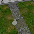 Natural Stone Path Through Lush Green Grass With Circular Decorative Element