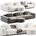 Modern Sectional Sofas In Gray And White With Ottoman Pillows And Throw Blankets 3d model