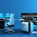 Modern Office Workspace Setup With Multiple Screens Ergonomic Chair And Desk