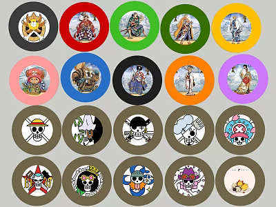 Colorful Round Decorative Pendants With Various Cartoon Character And Skull Designs 3d model