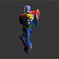 Cartoon Space Ranger Character In Blue Red Armor With Yellow Accents Standing Pose