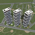 Three Modern High Rise Residential Buildings With Glass Facades And Structured Balconies Exterior Design