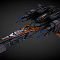 Futuristic Interstellar Spaceship With Detailed Structure Dark Metallic Body And Orange White Accents