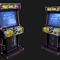 Vintage Yellow Black Arcade Amusement Equipment with VS Lettering and Top Buttons
