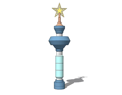 Decorative Blue White Brown Layered Pillar With Golden Star On Top 3d model