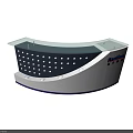 Modern Curved Reception Desk With Transparent Countertop Perforated Panel And Brand Logo