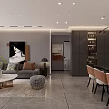 Modern Living Dining Room Interior With Sofa Coffee Table And Floor to Ceiling Windows