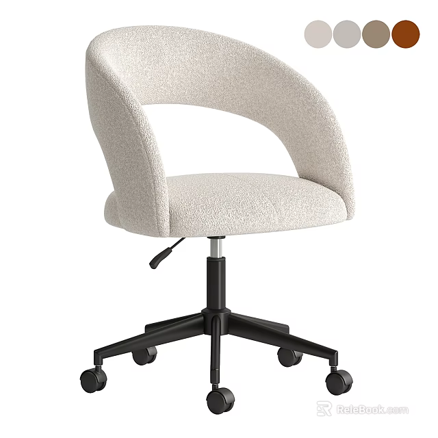 Light Beige Fabric Office Chair With Curved Backrest And Black Five Star Caster Base 3d model 