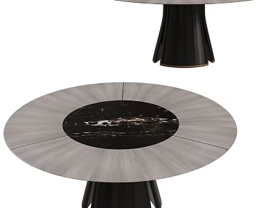 Round Modern Dining Table With Black Marble Top And Wooden Frame 3d model