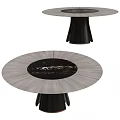 Round Modern Dining Table With Black Marble Top And Wooden Frame 3d model