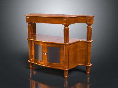 Wooden Wardrobe with Classic Design and Carved Columns Featuring Glass Door Cabinet 3d model