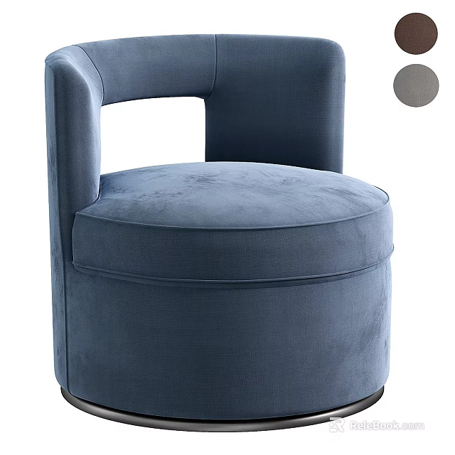 Blue Round Accent Chair With Velvet Upholstery And Comfortable Armrest Design 3d model 