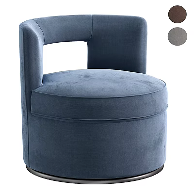 Blue Round Accent Chair With Velvet Upholstery And Comfortable Armrest Design 3d model