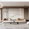 Modern Living Room Interior With Sofa Coffee Table Floor Lamp And Green Plant